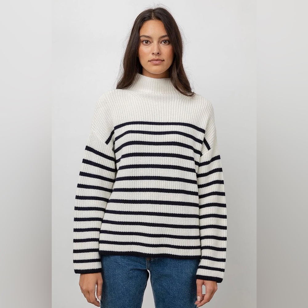 Rails Claudia Wool Blend Sweater Cream Navy Striped
